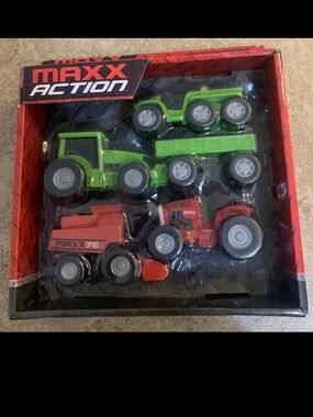 New! Maxx Action Farm Micro Vehicles. Two Tractors, Truck, Trailer, & Harvester.